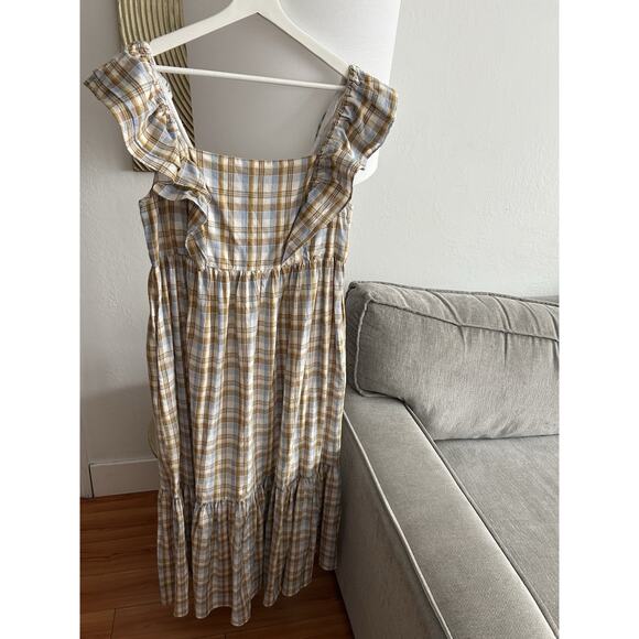 Madewell Ruffle-Sleeve Plaid Tiered Midi Dress in Plaid 14 Preppy Cottagecore - Picture 2 of 8